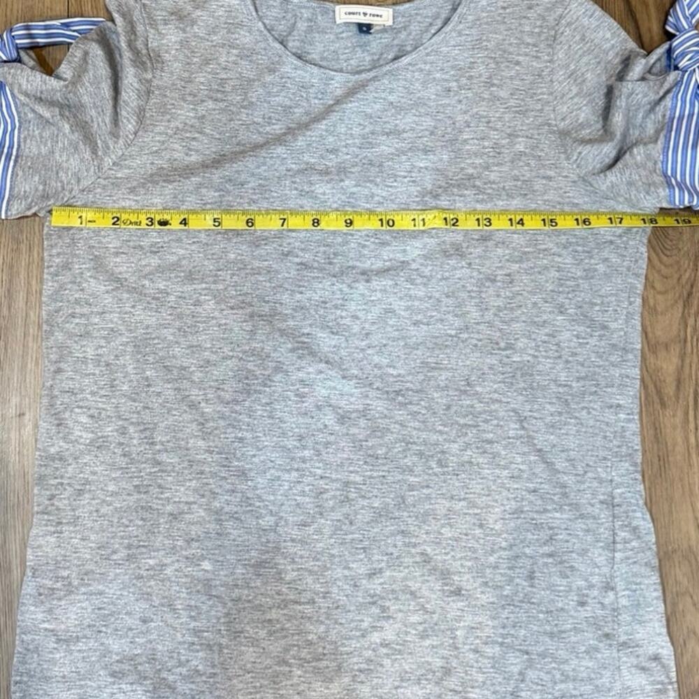 NWT Court & Rowe Gray Knit Top Small Stripe Tie Sleeve Detail Preppy Classic - Picture 5 of 7